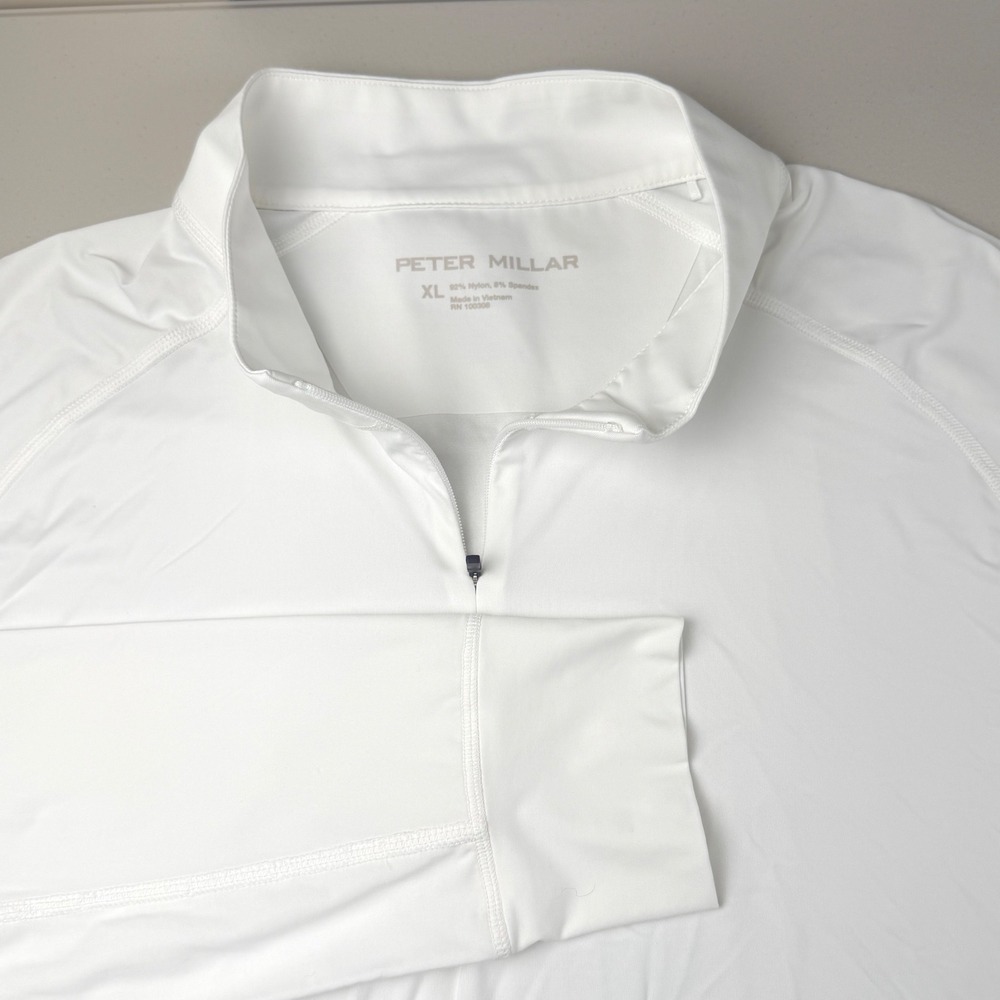 Peter Millar Mens XL White Quarter Zip Pullover Performance Golf Shirt LS